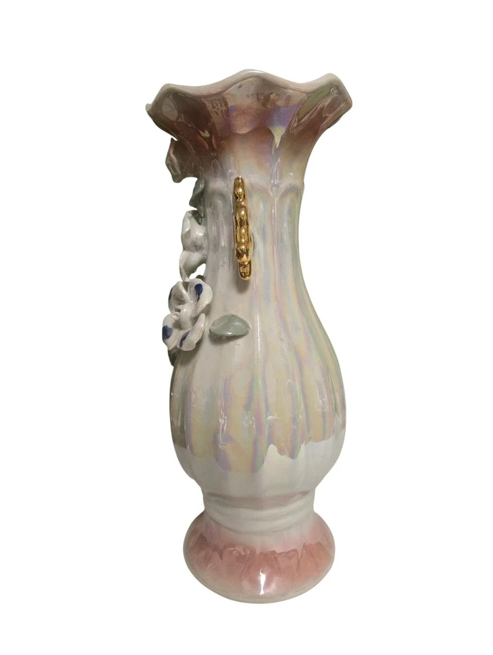 Mid-Century Iridescent Lusterware applied porcelain floral 10